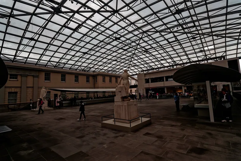 Neptune Court, the glass-roofed central hall of the National Maritime Museum