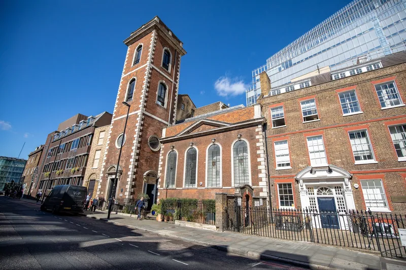The brick church tower at 9a St Thomas Street in Southwark, which houses the Old Operating Theatre Museum