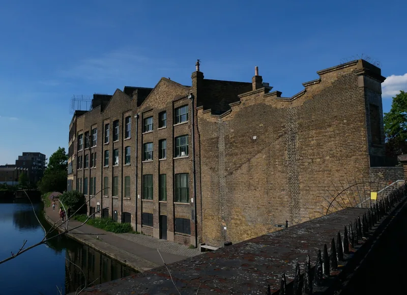 The Ragged School Museum warehouses seen from the Regent's Canal towpath at Mile End