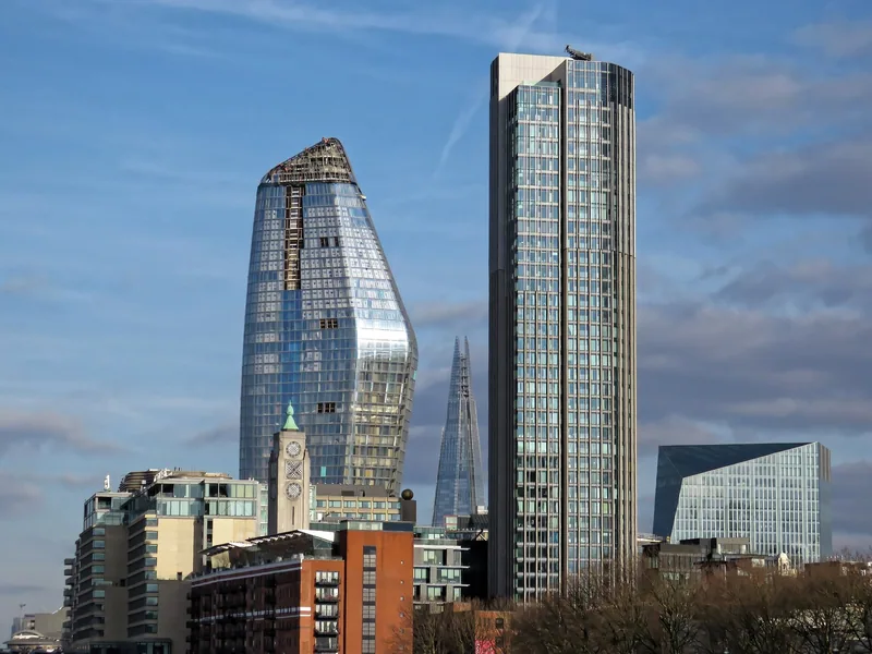 South Bank skyline with the Oxo Tower dwarfed by One Blackfriars and the South Bank Tower