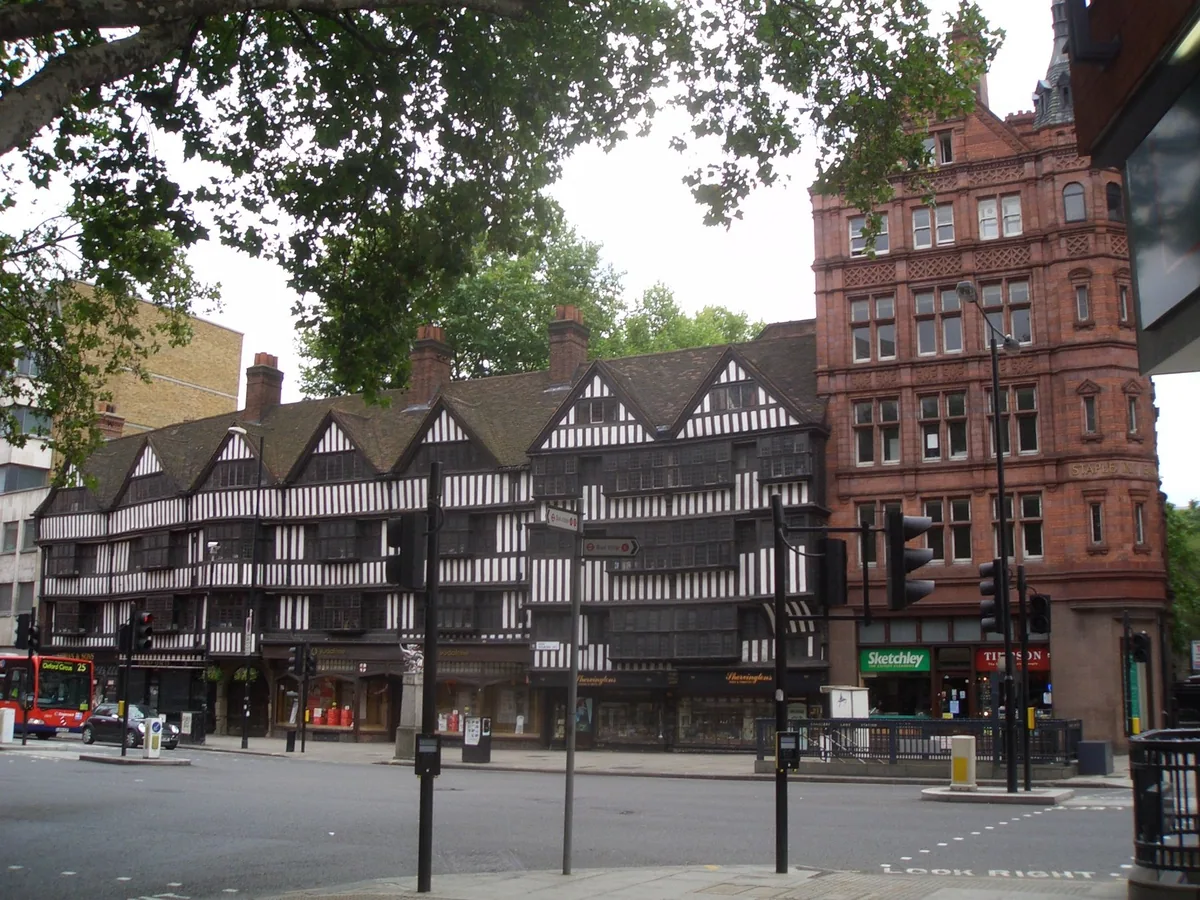 The black and white timber-framed Tudor front of Staple Inn on High Holborn