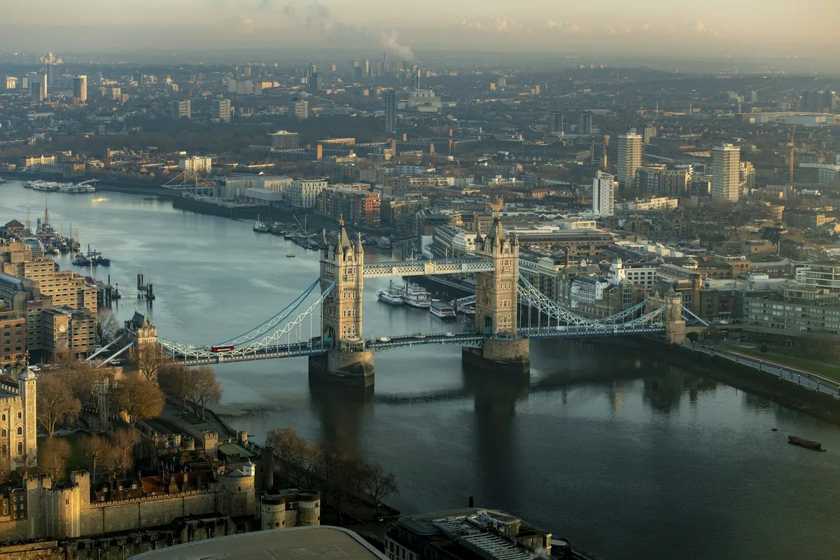 View from the Sky Garden over the Tower of London, Tower Bridge and the Thames