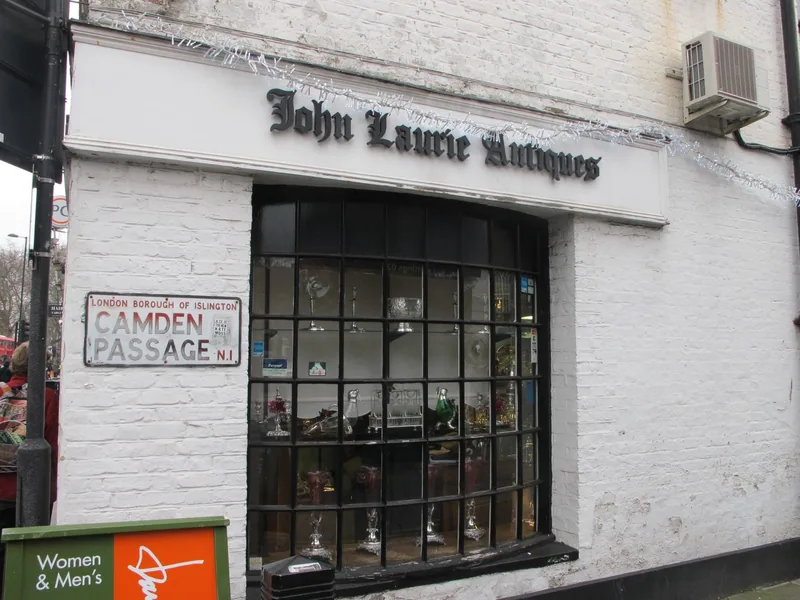 The white-painted John Laurie Antiques shopfront on Camden Passage in Islington