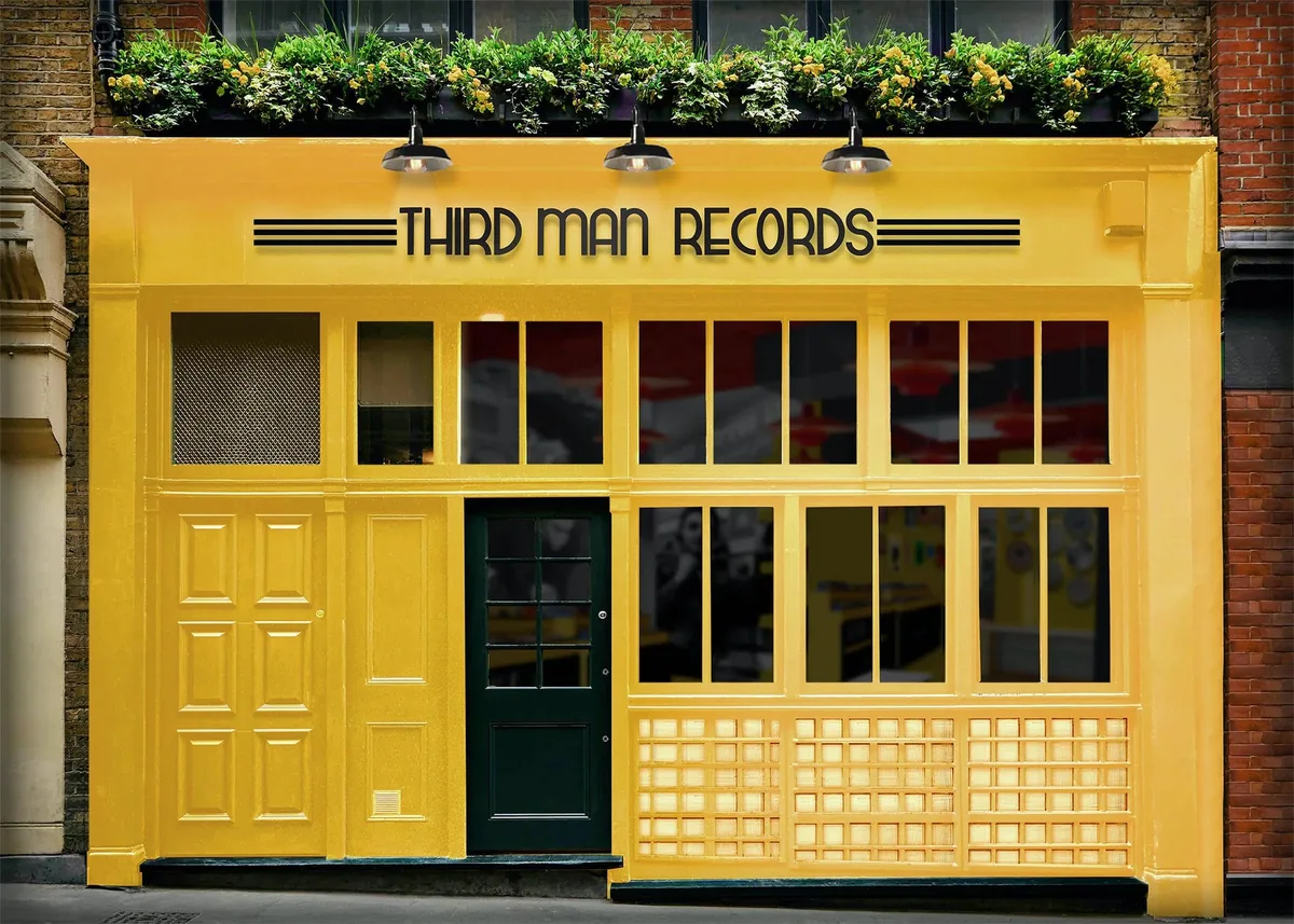 The bright yellow shopfront of the Third Man Records store on Marshall Street in Soho