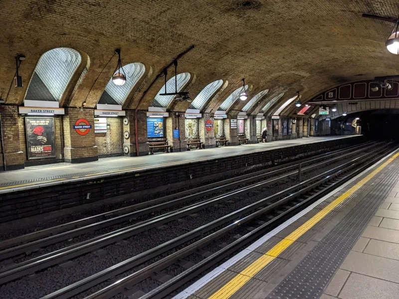 The old brick-arched Circle and Hammersmith and City platforms at Baker Street station