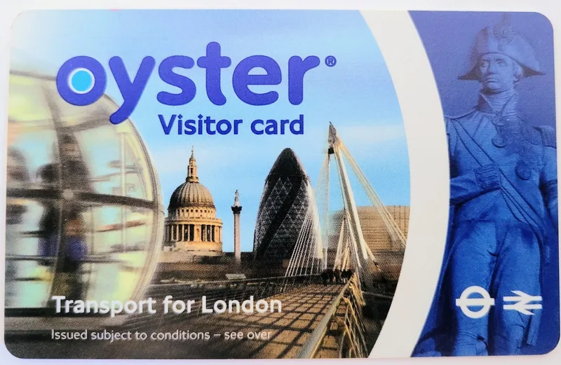 Close-up of a Visitor Oyster card, the prepaid travel card sold to tourists in London