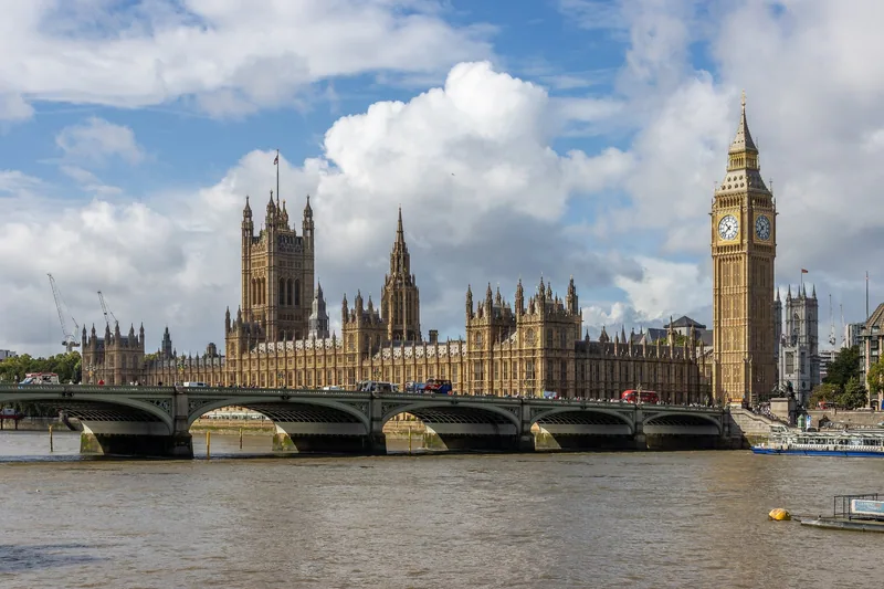 Westminster Bridge and the Houses of Parliament seen from across the Thames