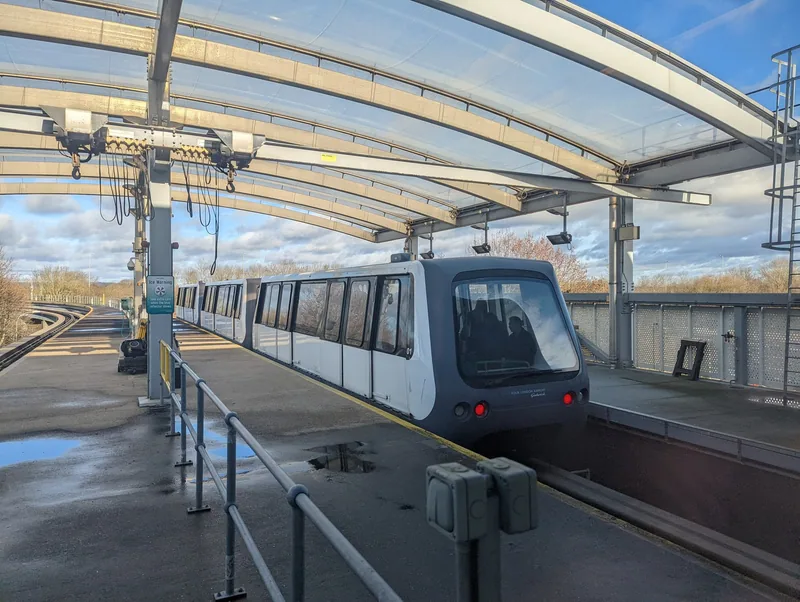 The automatic shuttle train that links Gatwick's two terminals, waiting at its platform