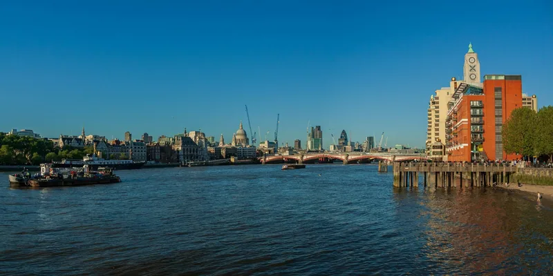 The Thames seen from the South Bank, with the OXO Tower on the right and the City beyond