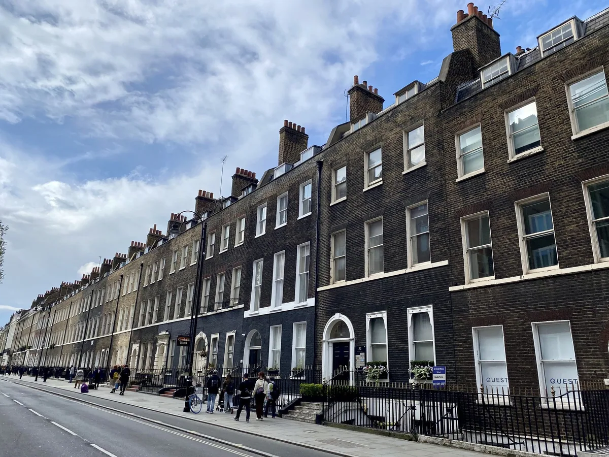 A long Georgian terrace of guest houses and hotels running down Bloomsbury Street
